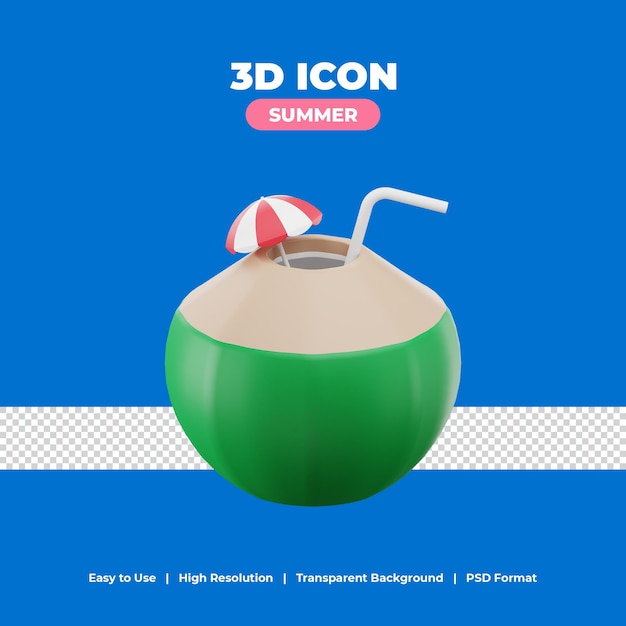 Coconut water with 3d render icon illustration