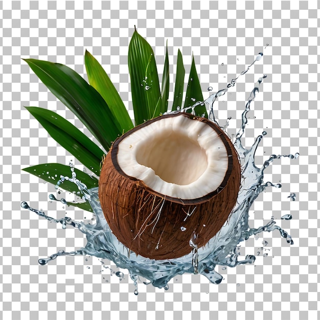 PSD a coconut with a coconut inside of it and a green plant