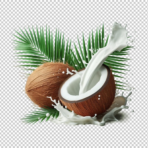 Coconut with leaves isolated transparent background Ai generative