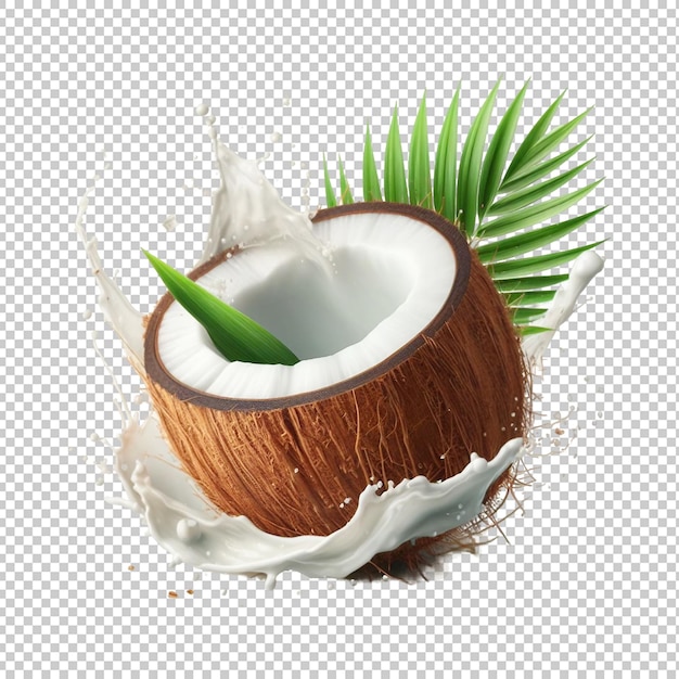 Coconut with leaves isolated transparent background Ai generative