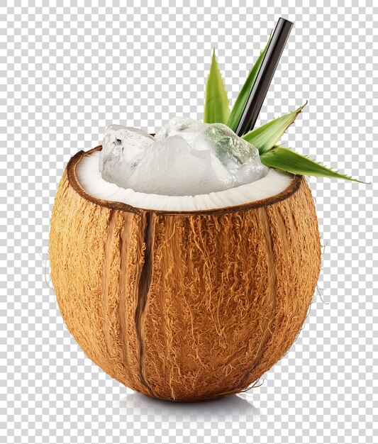 PSD a coconut with a straw and a coconut in it