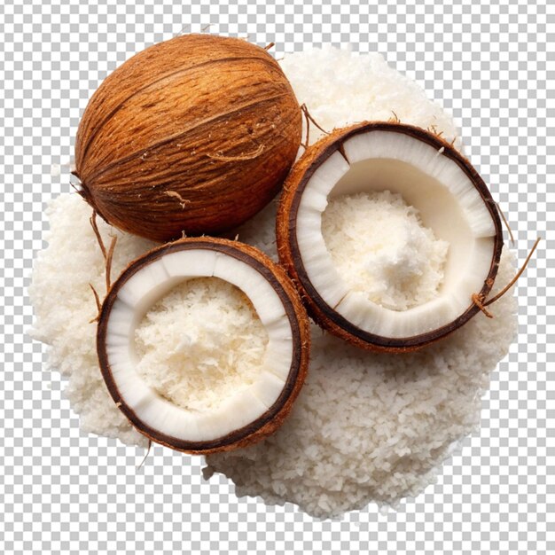 PSD coconuts with coconuts flakes transparent background