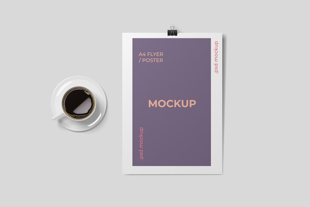 Coffee and a4 flyer mockup