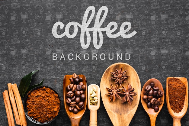 Coffee background with wooden spoon for coffee