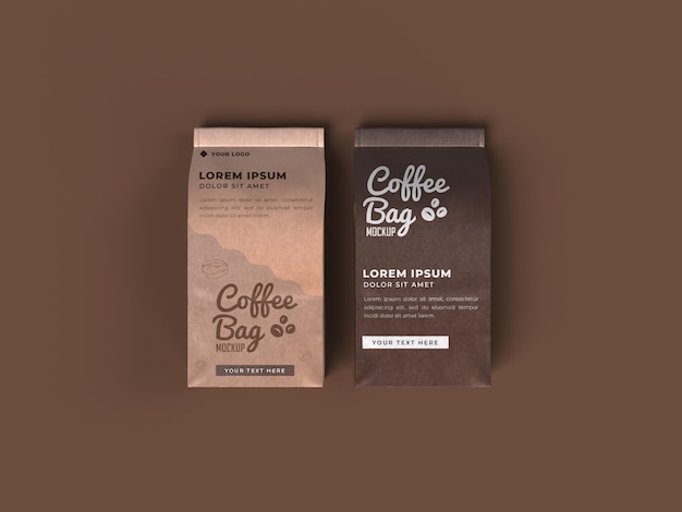 Coffee bag mockup design with brown background