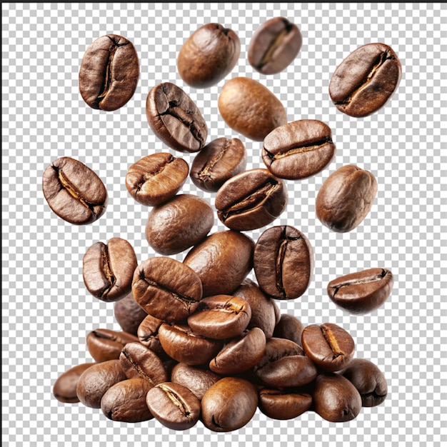 Coffee beans in the air close up isolated on a white background