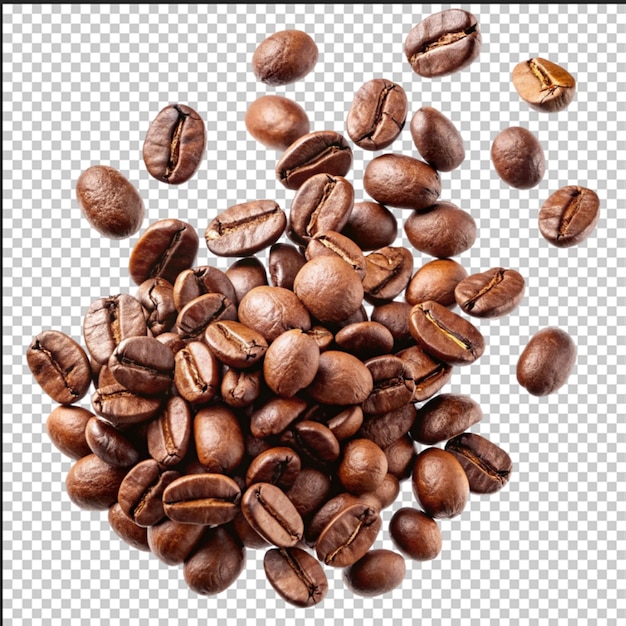 Coffee beans in the air close up isolated on a white background