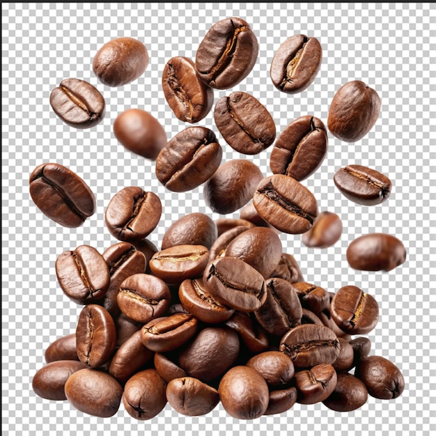 Coffee beans in the air close up isolated on a white background