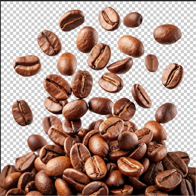 Coffee beans in the air close up isolated on a white background