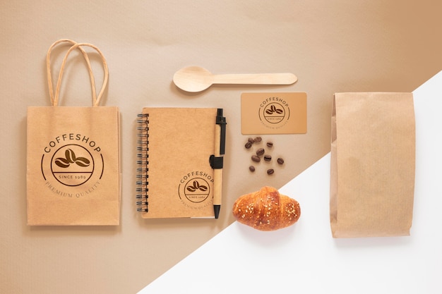 Coffee branding items flat lay