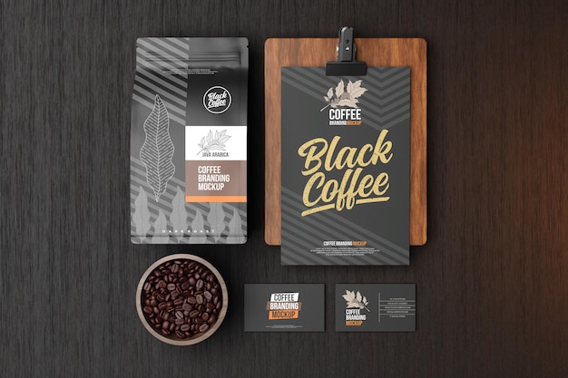 Coffee branding mockup in black theme