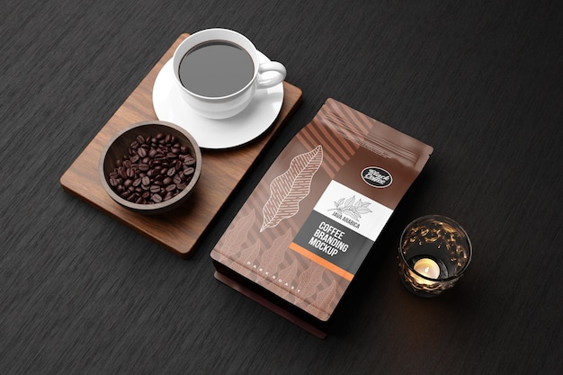 Coffee branding mockup in black theme