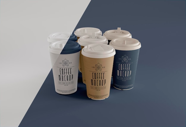 Coffee branding with cups high angle