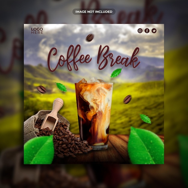 Coffee break social media promotion square banner template