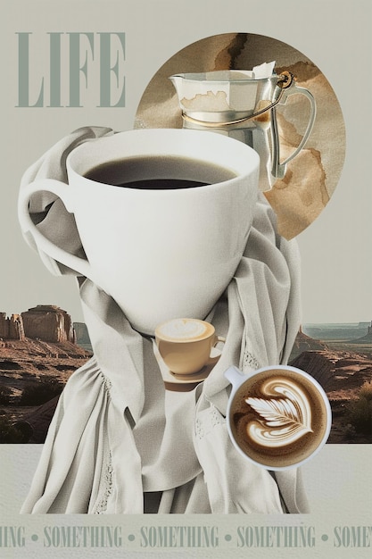 Coffee collage composition Coffee theme Vintage illustration mixed media art Fashion collage