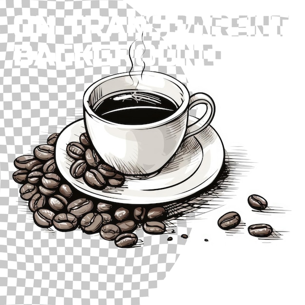 coffee cup and coffee beans sketch vector Isolated on transparent background