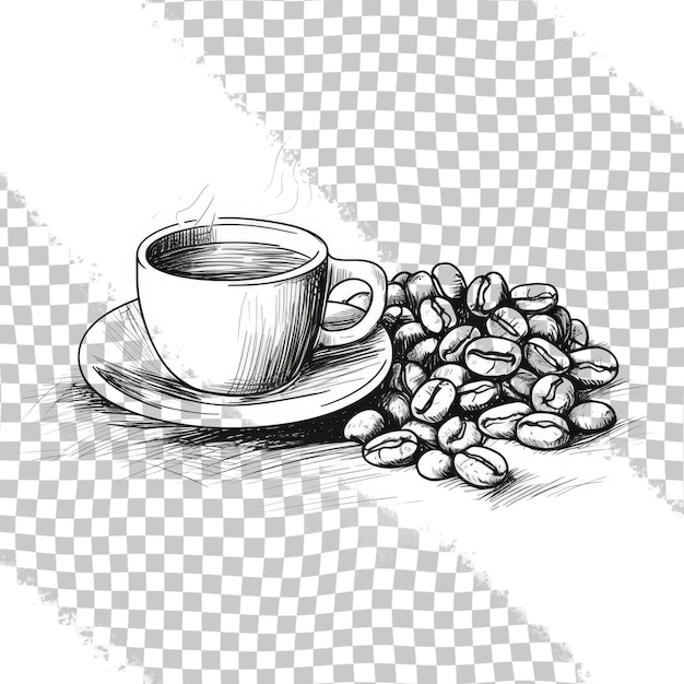 coffee cup and coffee beans sketch vector Isolated on transparent background