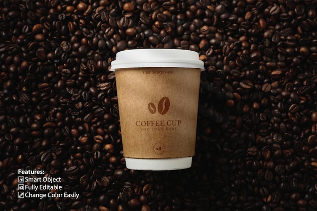 coffee cup mockup on coffee beans