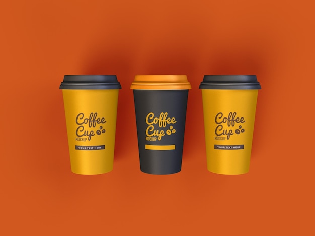 Coffee cup mockup design with dark yellow background