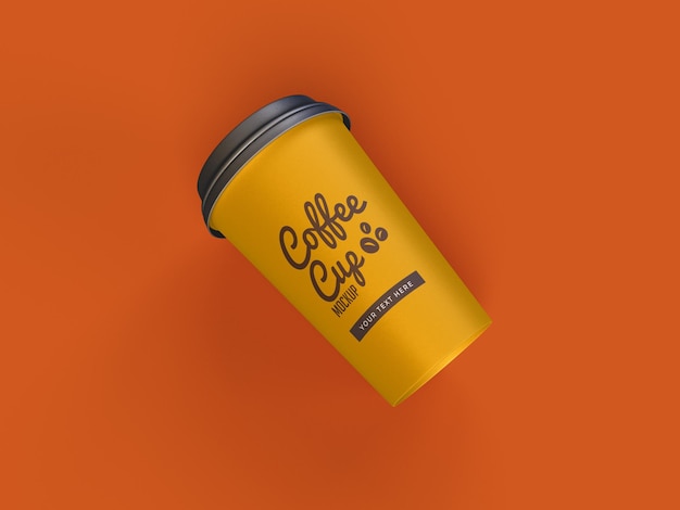 Coffee cup mockup design with yellow background