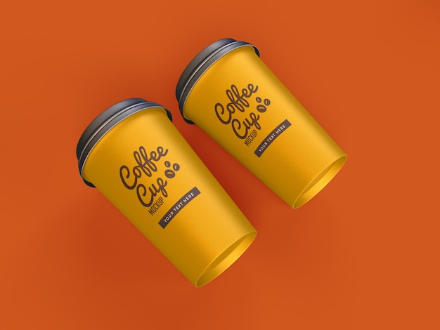 Coffee cup mockup design with yellow background