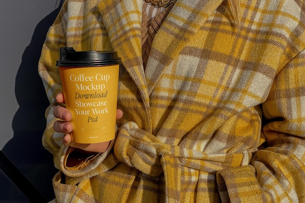 Coffee Cup with Men in Bathrobe Mockup