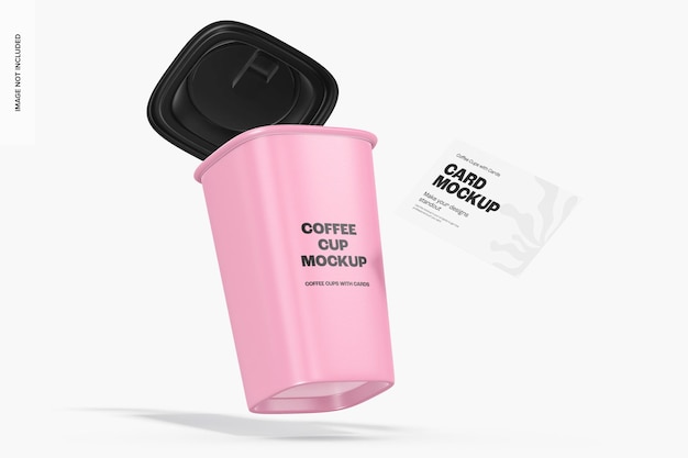 Coffee Cup with Presentation Card Mockup, Falling