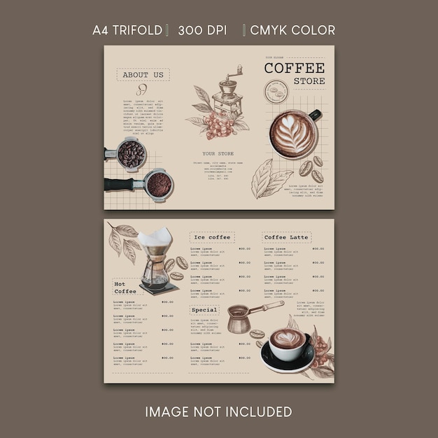 PSD coffee menu trifold brochure