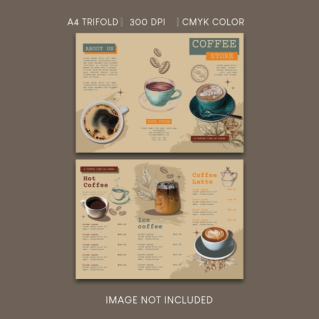 PSD coffee menu trifold brochure