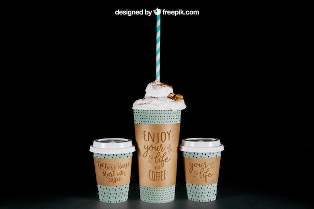 Coffee mockup two small and one large cup