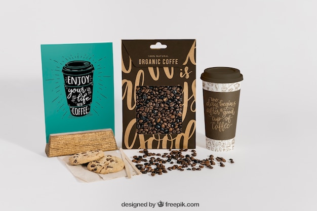 Coffee mockup with two boxes and beans