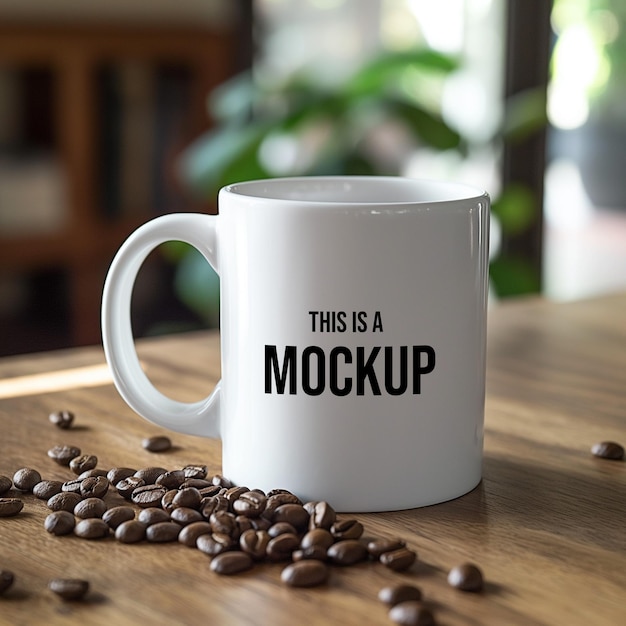 Coffee mug on a table Mockup template