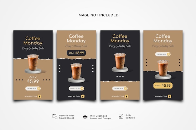 Coffee sale social media instagram story template collection