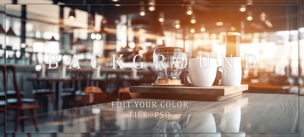 PSD coffee setup on a table in a cafe