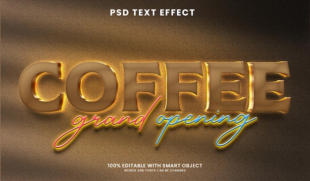 Coffee shop 3d text effect mockup with neon backlight