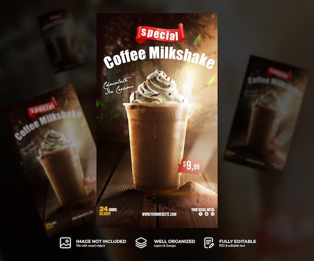 PSD coffee shop drink menu promotion banner template