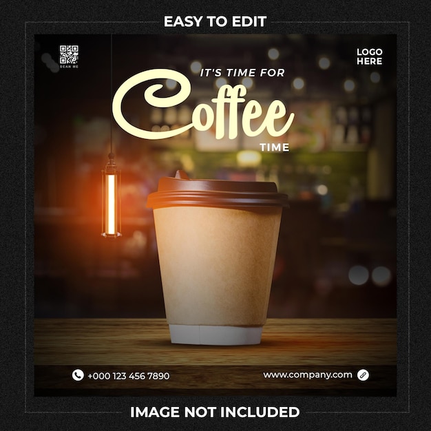 Coffee shop drink menu promotion social media banner template