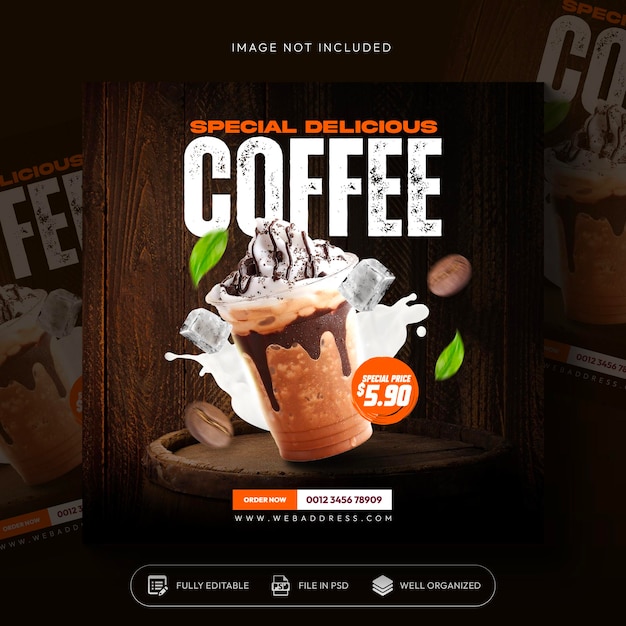 coffee shop drink menu promotion social media Instagram post banner template design