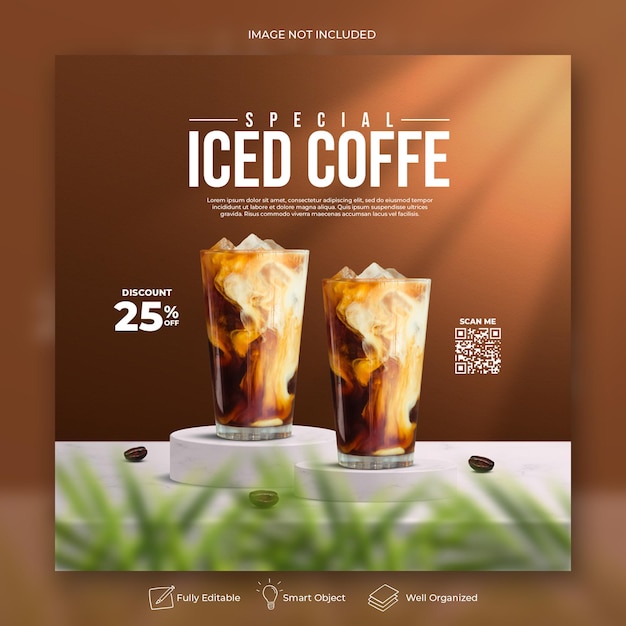 Coffee shop drink menu promotion social media instagram post banner template