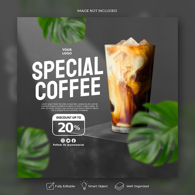 Coffee shop drink menu promotion social media instagram post banner template