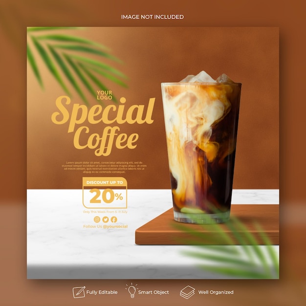 Coffee shop drink menu promotion social media instagram post banner template