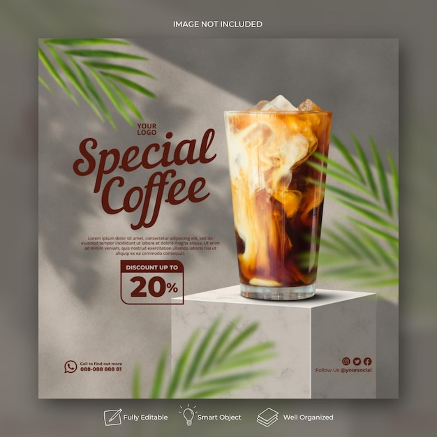 Coffee shop drink menu promotion social media instagram post banner template