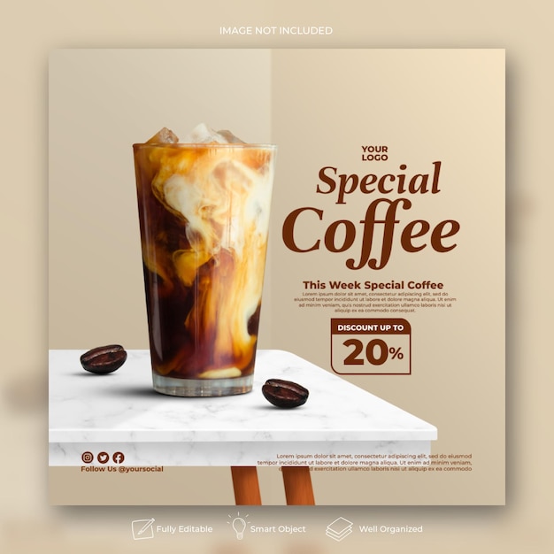 Coffee shop drink menu promotion social media instagram post banner template