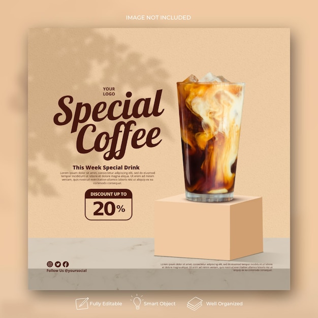 Coffee shop drink menu promotion social media instagram post banner template