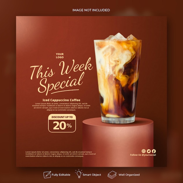 Coffee shop drink menu promotion social media instagram post banner template