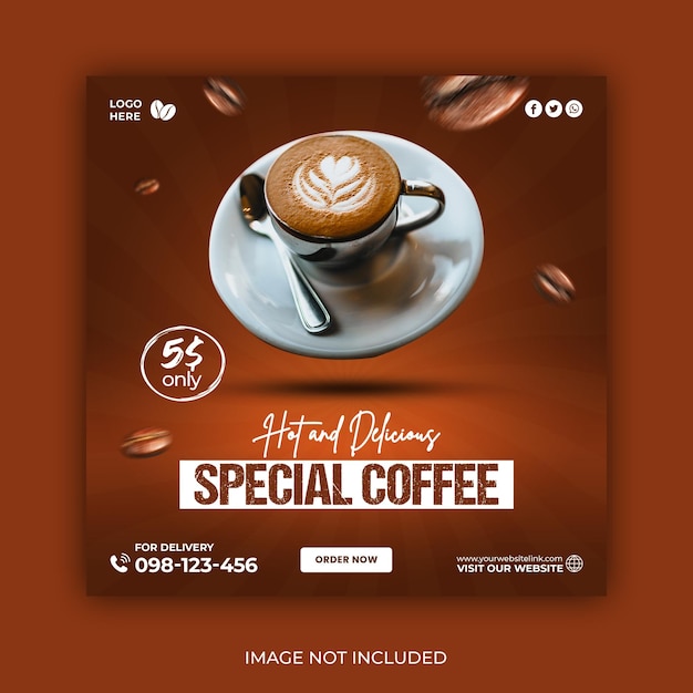 Coffee shop drink menu promotion social media instagram post banner template