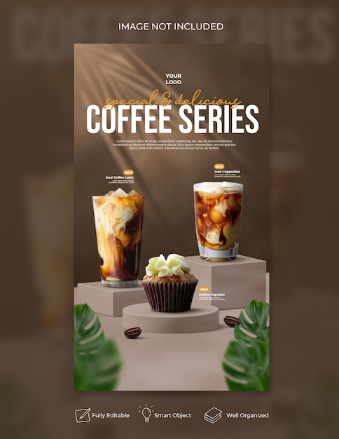 Coffee shop drink menu promotion social media instagram story banner template