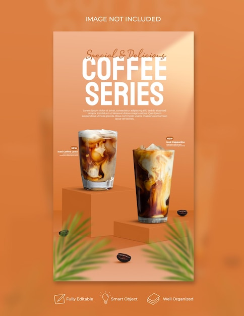 Coffee shop drink menu promotion social media instagram story banner template