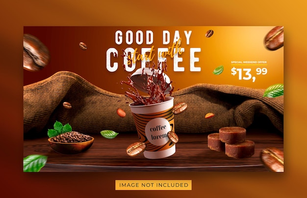 Coffee shop drink menu promotion web banner template