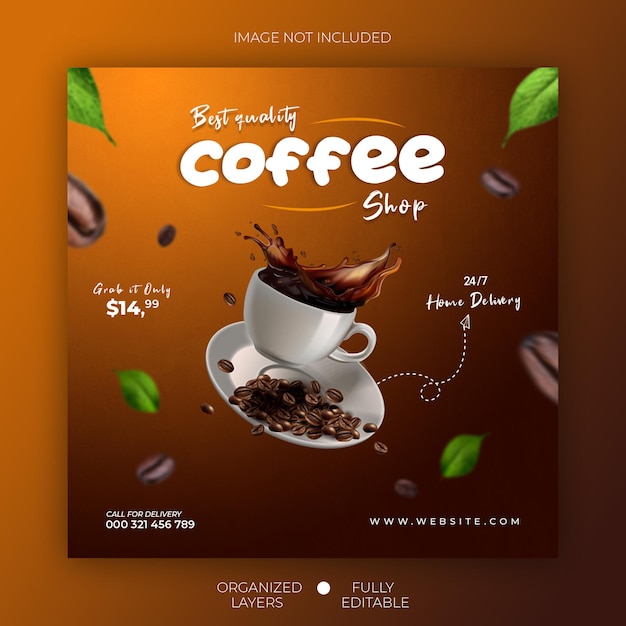 Coffee shop promotion drink menu social media instagram post square banner template